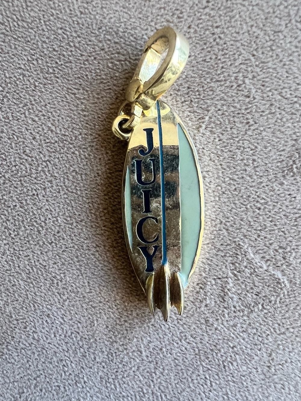 Juicy Couture Surfboard Charm Gold Tone Blue Floral Y2K